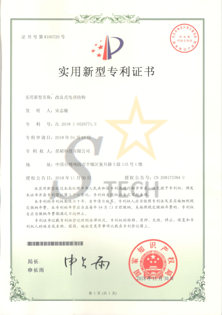 實用新型專利證書8160720號